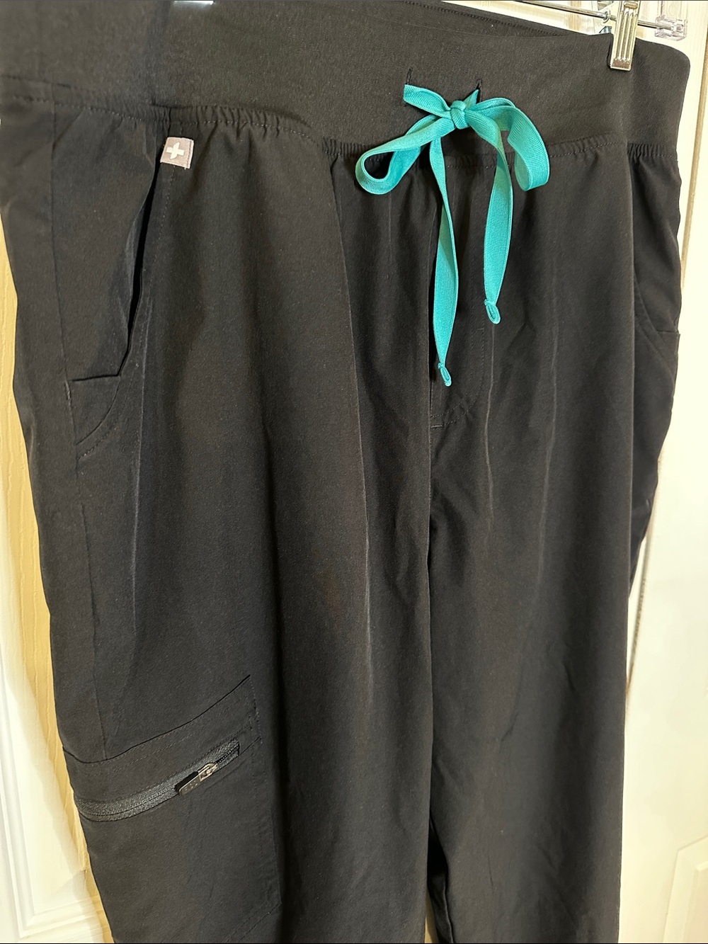 Figs Black Jogger Pants with Teal Drawstring - Picture 4 of 12
